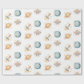 Papier Cadeau Anniversaire sur le thème de l'astronaute spatial (Plat)