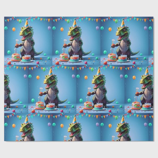 Papier Cadeau Anniversaire T-Rex (Plat)