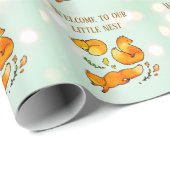 Papier Cadeau Annonce de naissance de bébé forestier (Coin rond)