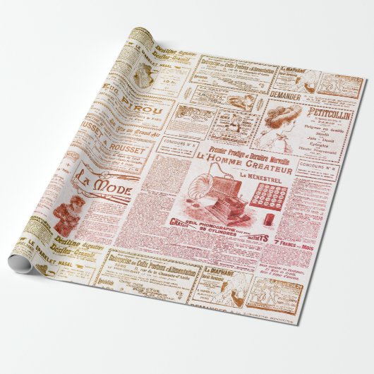 Papier Cadeau Annonces Vintages 1900 Ephemera Rouge (Déroulé)