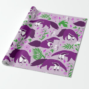 Papier Cadeau anteater violet mignon animal floral