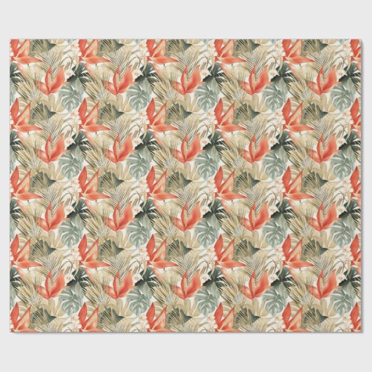 Papier Cadeau Anthurium Floral Orange Tropical Fête de Mariage (Plat)