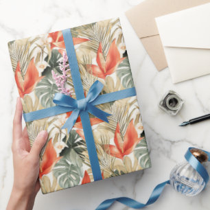 Papier Cadeau Anthurium Floral Orange Tropical Mariage