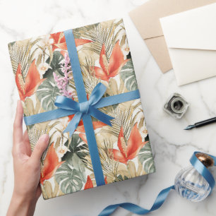 Papier Cadeau Anthurium Floral Orange Tropical pour une Baby Sho