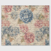 Papier Cadeau Antique Blue and Pink Hydrangea Ephemera Script  (Plat)