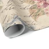 Papier Cadeau Antique Blue and Pink Hydrangea Ephemera Script  (Coin rond)