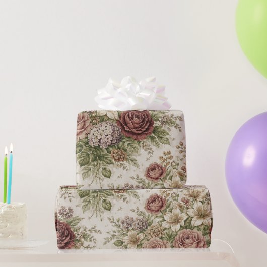 Papier Cadeau Antique Blush Rose Garden Pattern (Cadeaux de fête)