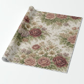 Papier Cadeau Antique Blush Rose Garden Pattern (Déroulé)