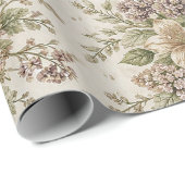 Papier Cadeau Antique Blush Rose Garden Pattern (Coin rond)