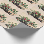 Papier Cadeau ANTIQUE BOOKS AND HOLLYBERRIES  Christmas Pattern (Coin)