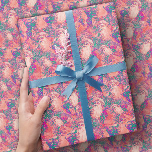 Papier Cadeau antique colorée santa claus motif noël