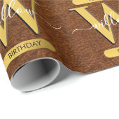 Papier Cadeau Antique Faux en cuir et or Monogramme Anniversaire (Coin rond)