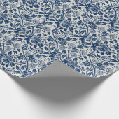 Papier Cadeau Antique Floral ornemental blanc sur marine (Coin)