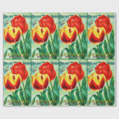 Papier Cadeau Antique Garden Advertisement, Yellow Red Tulips (Plat)