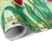 Papier Cadeau Antique Garden Advertisement, Yellow Red Tulips (Coin rond)