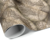 Papier Cadeau Antique Historique Ancien Monde Atlas Continents (Coin rond)