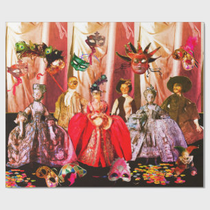 PAPIER CADEAU ANTIQUE ITALIENNE PUPPETS ET MASQUES MASQUERADE PA