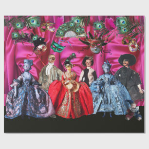 PAPIER CADEAU ANTIQUE ITALIENNE PUPPETS ET MASQUES MASQUERADE PA