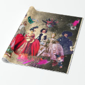 PAPIER CADEAU ANTIQUE ITALIENNE PUPPETS ET MASQUES MASQUERADE PA (Déroulé)