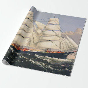 Papier Cadeau Antique Navire à Voiles de Navigation Maritime Cur