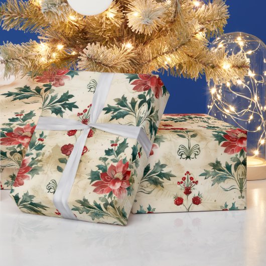 Papier Cadeau Antique Noël Damas (Vacances)
