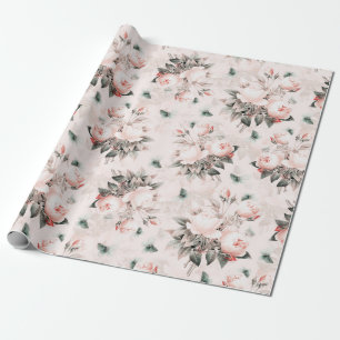Papier Cadeau Antique Nostalgale Redouté Bouquets de fleurs Rose