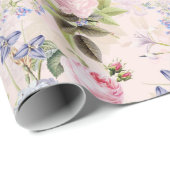 Papier Cadeau Antique Nostalgale Redouté Bouquets Rose sur rose (Coin rond)