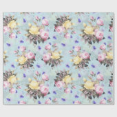 Papier Cadeau Antique Nostalgale Redouté Rose bleu Motif (Plat)