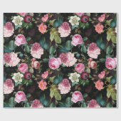 Papier Cadeau Antique Nostalgale Redouté Rose Motif noir (Plat)