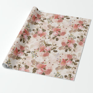 Papier Cadeau Antique Nostalgale Redouté Rose sépia Motif