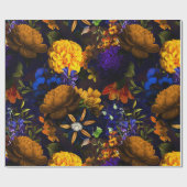 Papier Cadeau Antique Nostalgic violet Fleurs Jaunes Motif (Plat)