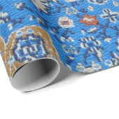 Papier Cadeau Antique Oriental Bleu Turc Tapis Perse (Coin rond)