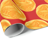 Papier Cadeau ANTIQUE OWL or jaune rouge (Coin rond)