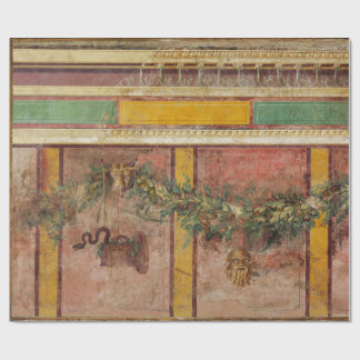 PAPIER CADEAU ANTIQUE ROMAN FRESCO,SATYR MASK,GARLAND,FRUITS 