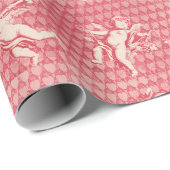Papier Cadeau Antique rose rouge Anges et Coeurs cupides (Coin rond)
