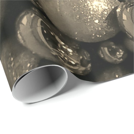 Papier Cadeau Antique Silver Grey Baubles de Noël Ajouter le tex (Coin rond)