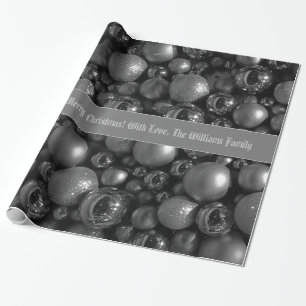 Papier Cadeau Antique Silver Grey Baubles de Noël Ajouter le tex