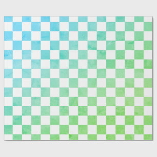 Papier Cadeau Antique Style Blanc Bleu et Vert Checkerboard