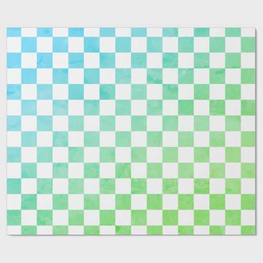 Papier Cadeau Antique Style Blanc Bleu et Vert Checkerboard (Plat)