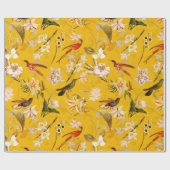 Papier Cadeau Antique Tropical Hummingbird Jungle Motif Jaune (Plat)