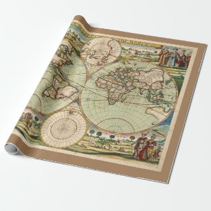 Papier Cadeau Antique Vintage carte du monde