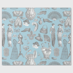 Papier Cadeau antiquité edwardienne mode vintage dames bleu