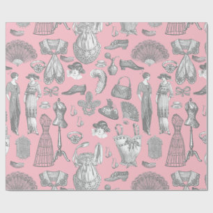 Papier Cadeau antiquité edwardienne mode vintage dames rose
