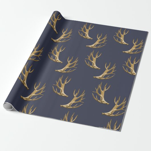 Papier Cadeau Antlers Motif bleu foncé Masculine Cadeau (Déroulé)