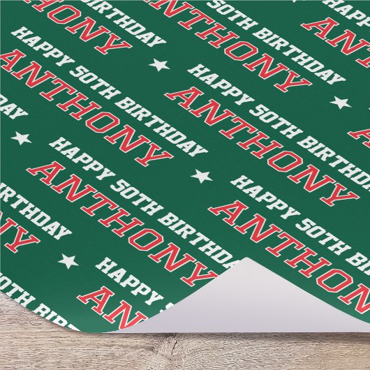 Papier Cadeau Any Age Happy Birthday Retro Custom Green Red