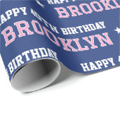 Papier Cadeau Any Age Happy Birthday Retro Custom Navy Pink (Coin rond)