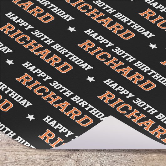 Papier Cadeau Any Age Happy Birthday Retro Custom Orange Black