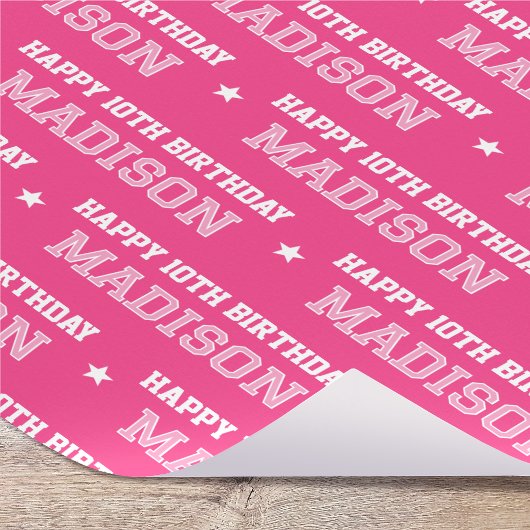 Papier Cadeau Any Age Happy Birthday Retro Custom Pink White