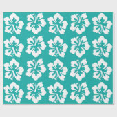 Papier Cadeau Aqua à fleurs tropicales hawaïennes d'Hibiscus (Plat)