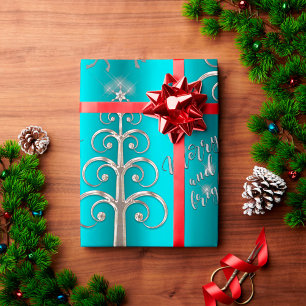 Papier Cadeau Aqua and Metallic Silver Christmas